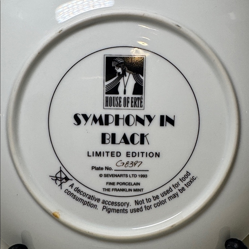 Vintage Art Deco The Franklin Mint House of Erte "Symphony in Black" Plate - Picture 3 of 4